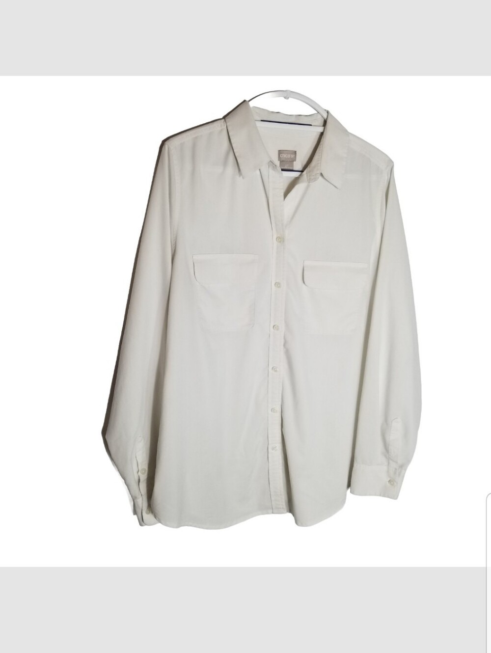 Chico’s 2T Shirt Women's 12/14 Tall White Button Up Long Sleeve Blouse Modal